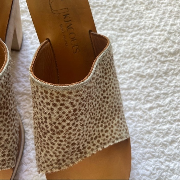 K. Jacques St. Tropez Animal Print Wedge Mules Wood Heel Size 9 (39) - Picture 4 of 13